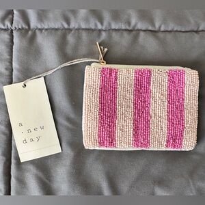 NWT Beaded Pink and Cream Coin Purse